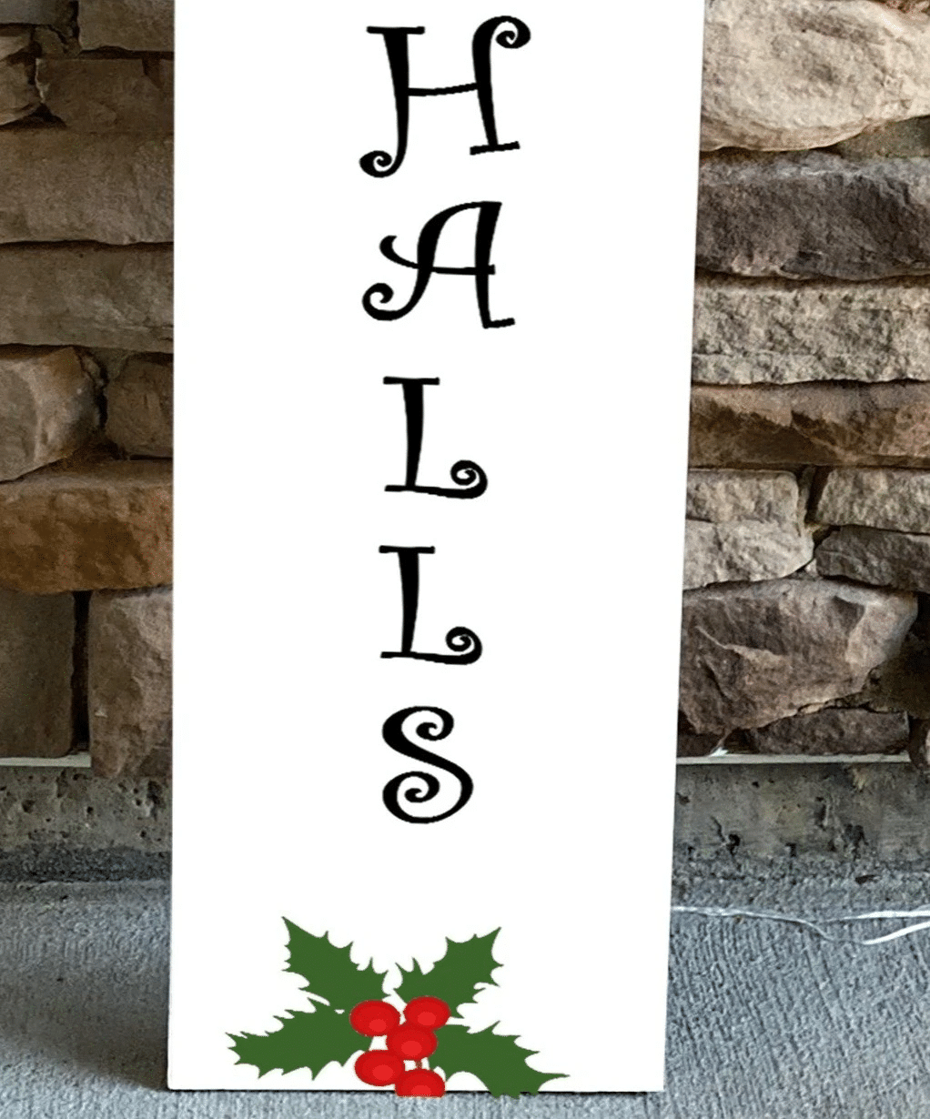 Holly Pattern Deck The Halls Wooden Rectangle Door Sign Home Decor