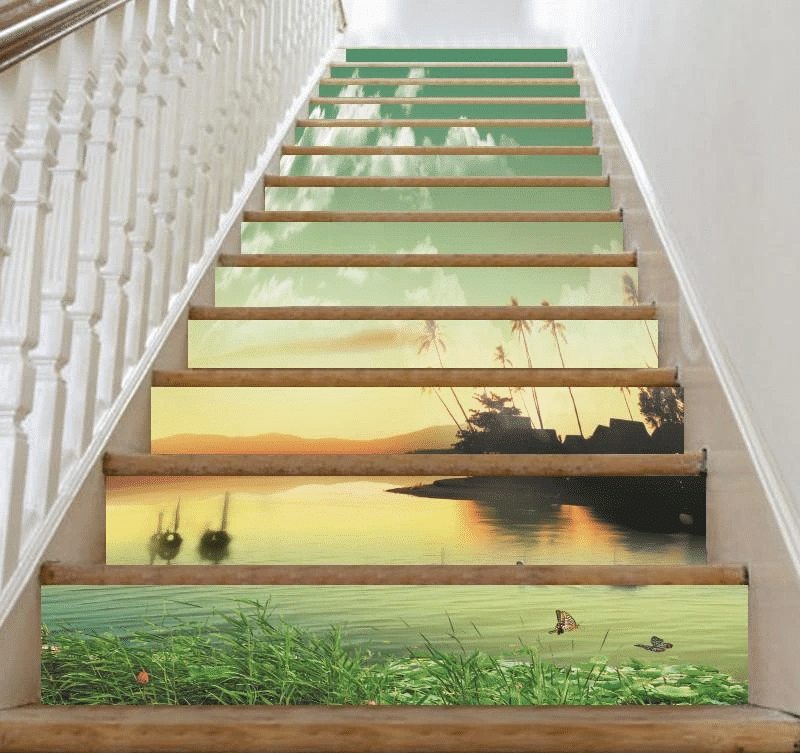 Amazing Lake Sunset Scenery Stair Stickers Stair Decals Home Decor