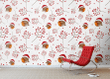 Little Red Robin Bird Santa Claus Hat With Berries Pattern Wallpaper Wall Mural Home Decor