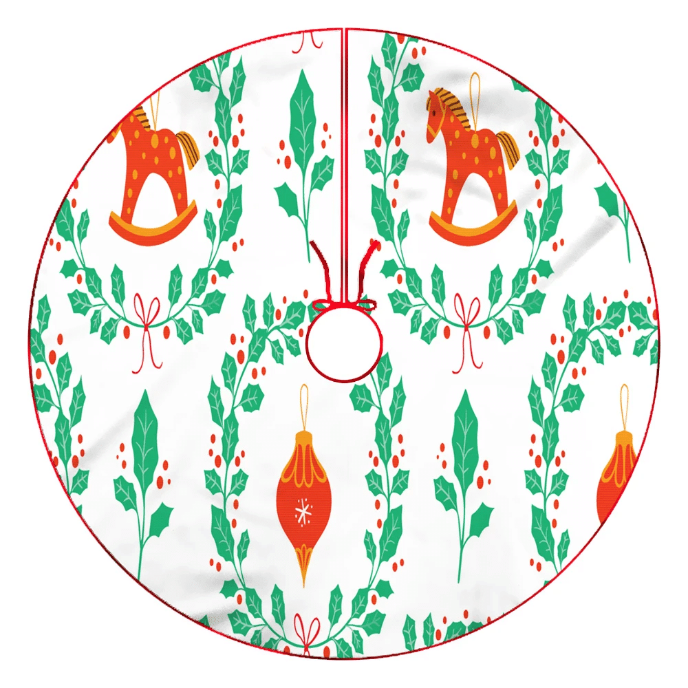 Christmas With Vintage Horse And Green Holly Wreath Christmas Tree Skirt Home Decor