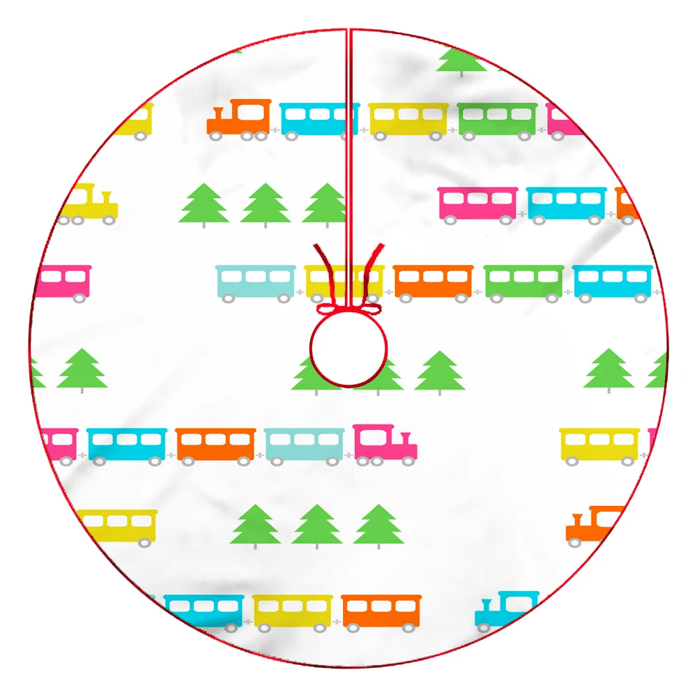 Multicolored Trains Toy And Green Trees Pattern Christmas Tree Skirt Home Decor