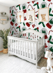 Snow Ball Candy Cane Christmas Sock And Mistletoe Wallpaper Wall Mural Home Decor