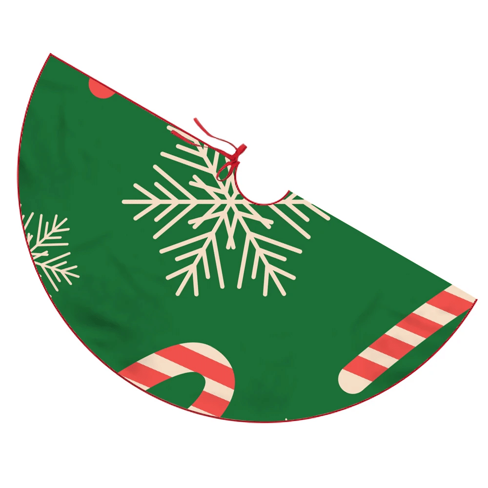 Christmas Candy Cane And Snowflake On Green Backkground Christmas Tree Skirt Home Decor