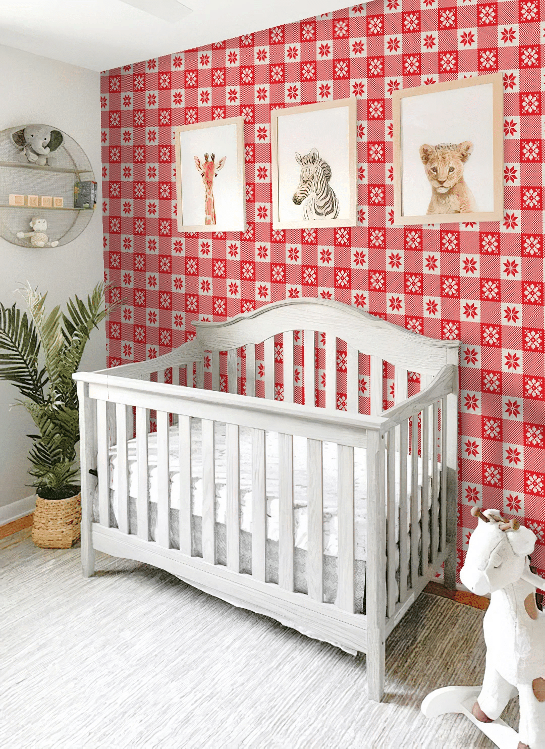 Christmas Checkered Plaid Snowflakes Background In Red And White Wallpaper Wall Mural Home Decor