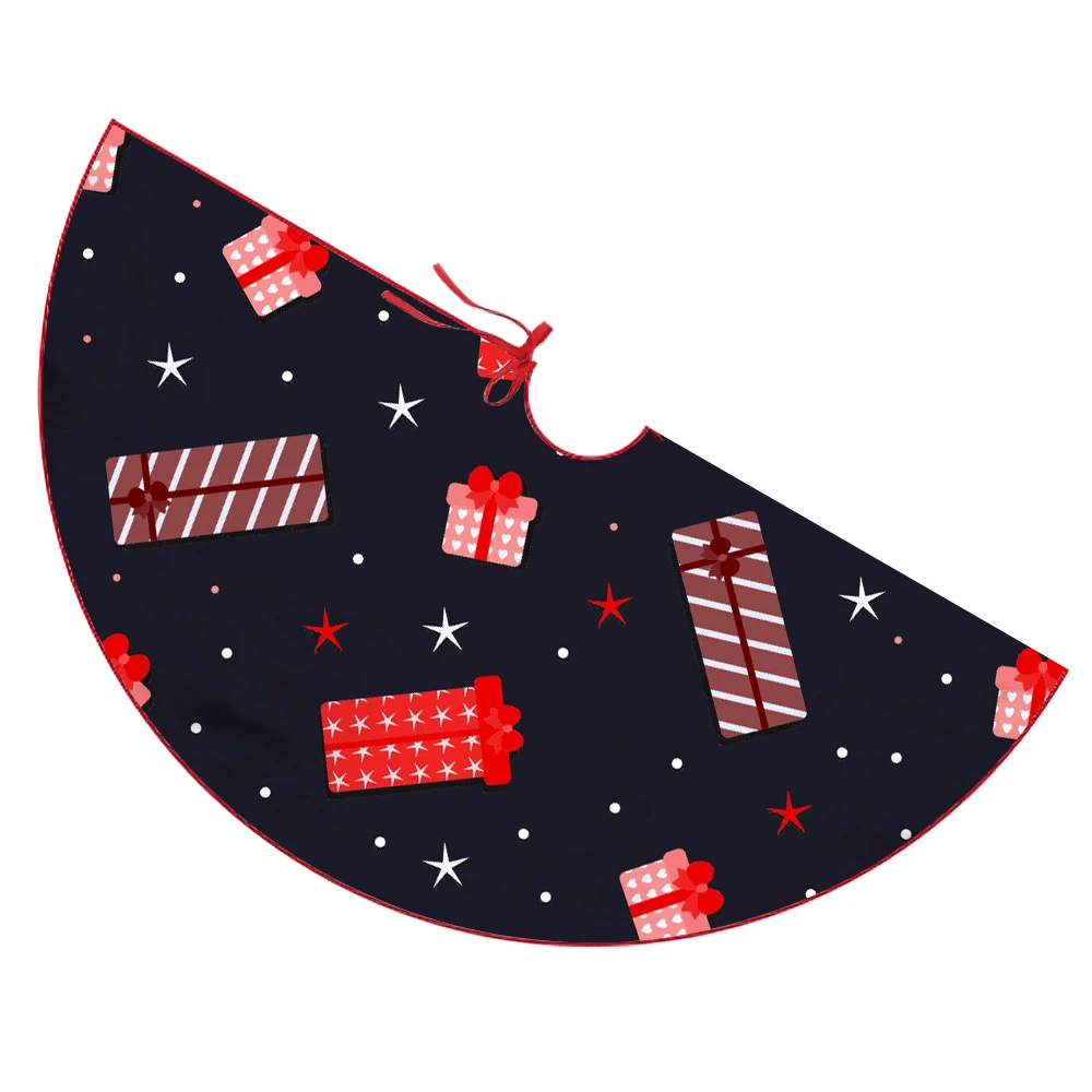 Black Space Theme With Red Pattern Gift Boxes Christmas Tree Skirt Home Decor