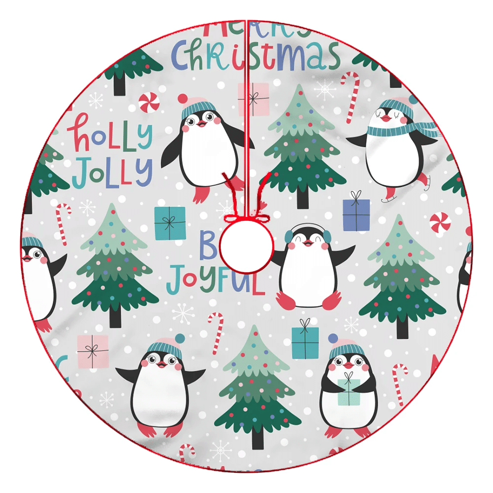 Christmas With Penguins And Text Be Joyful Christmas Tree Skirt Home Decor