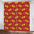 Holly Berries Branches Yellow Stars And Bells On Red Background Window Curtains Door Curtains Home Decor
