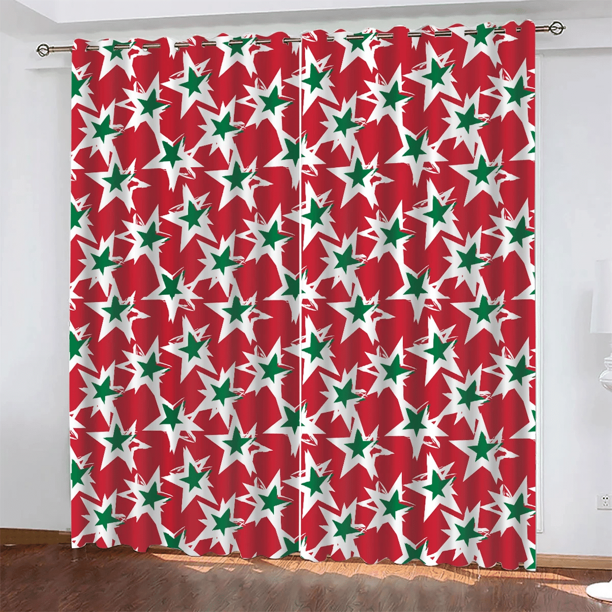 Military Camoflage Christmas Stars On Red Window Curtains Door Curtains Home Decor