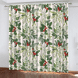 Christmas Leaves With Winter Floral And Berries Window Curtains Door Curtains Home Decor