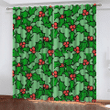 Thick Outline Doodle Stryle Green Holly Leaves And Red Berries Window Curtains Door Curtains Home Decor