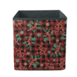 Separate Elements Holly Berries Branches On Red Gingham Background Storage Bin Storage Cube