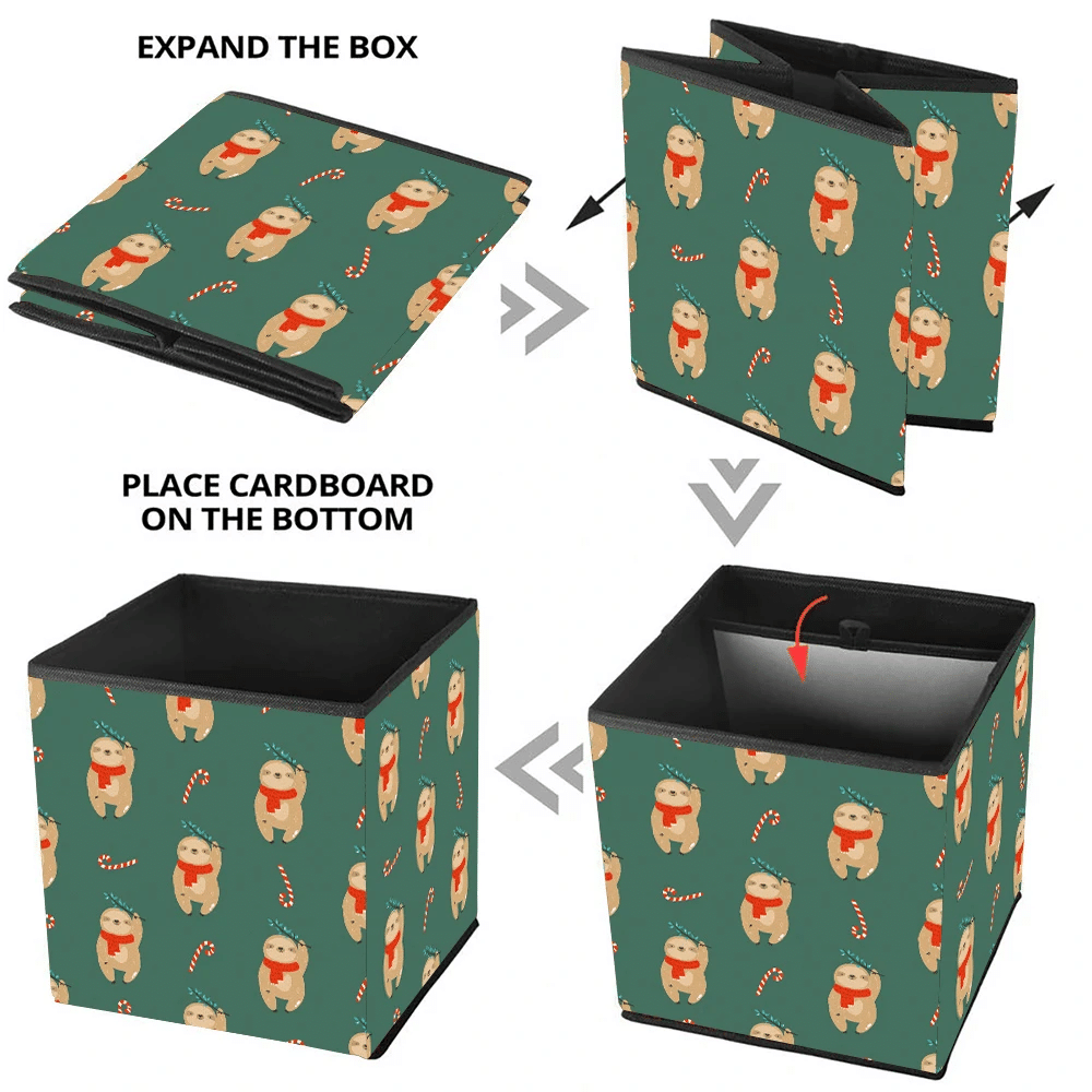 Lovely Sloth Wear Christmas Scarf And Candy Cane Storage Bin Storage Cube