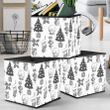 Sketch Style Xmas Trees Socks Holly Leaves Snowball And Balls Storage Bin Storage Cube