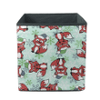 Winter Snow Background With Cute Foxes And Santa Claus Hat Storage Bin Storage Cube