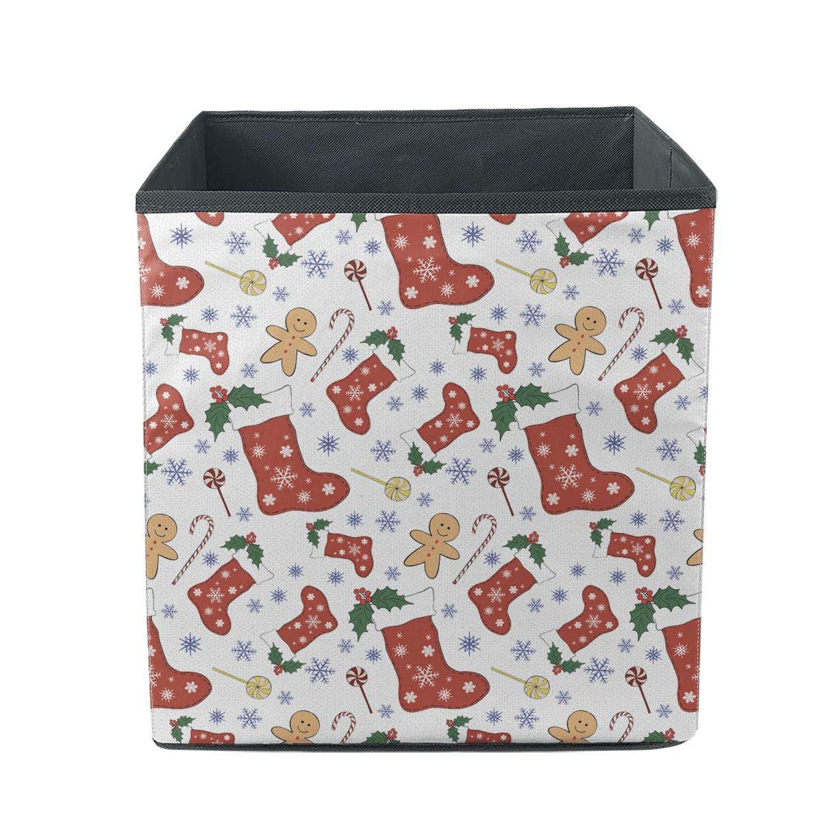 Red Socks With Snowflake Biscuits And Christmas Candies Cane Storage Bin Storage Cube