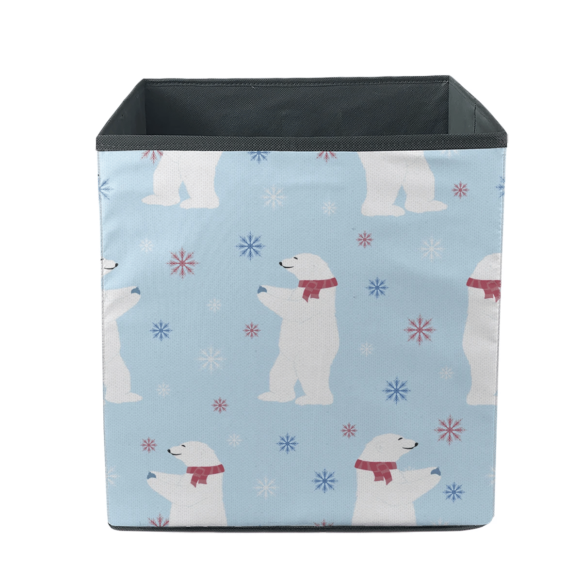 Merry Christmas With Bear Snowflakes On Blue Sky Storage Bin Storage Cube