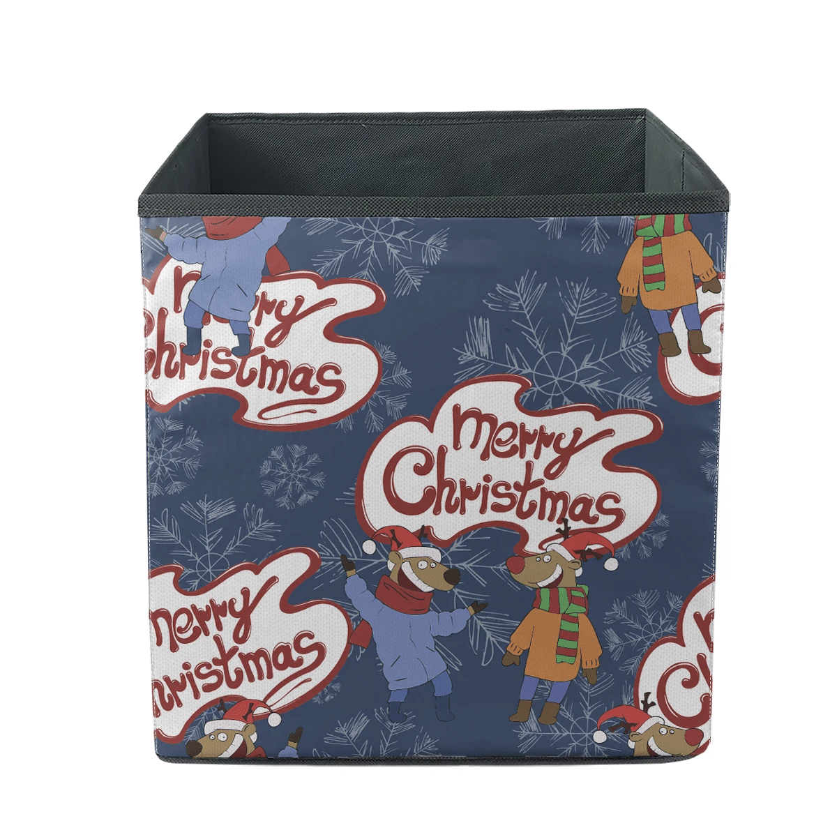 Merry Christmas With Ttwo Happy Friendly Deer In Scarf Storage Bin Storage Cube