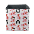 Christmas Festive Background With Penguin Gift Box And Hearts Storage Bin Storage Cube