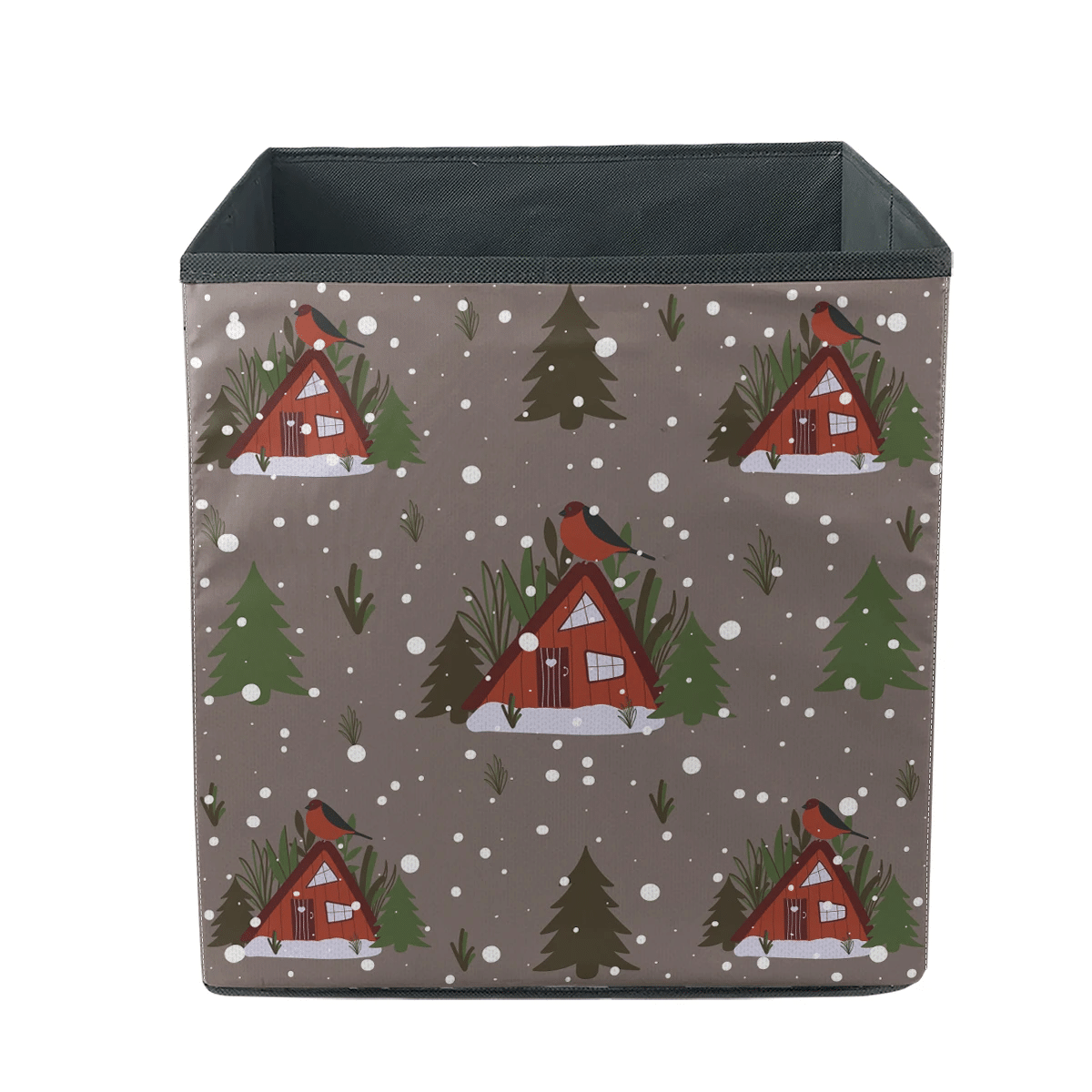 Bullfinch On Cabin In The Wood Trees And Snowflakes Storage Bin Storage Cube
