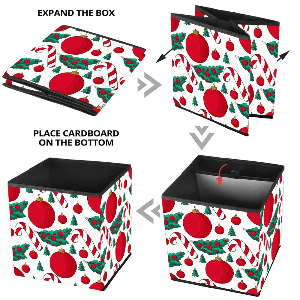 Christmas Candy Cane And Red Light Ball Storage Bin Storage Cube