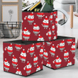 Christmas Owls In Santa Hat And Scarf On Red Background Storage Bin Storage Cube