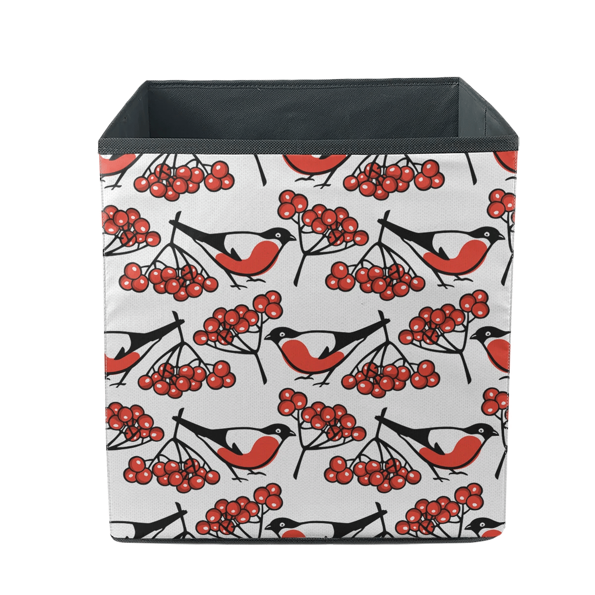 Tricolor Winter Birds With Berries Branches Hand Drawn Pattern Storage Bin Storage Cube