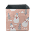 Xmas Snowman And Pine Trees On Pink Background Storage Bin Storage Cube