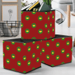 Illustrated Bells Holly Leaves On Red Background Storage Bin Storage Cube