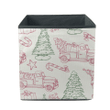 Retro Style Snowy Christmas Trees And Cars Red And Green Outline Pattern Storage Bin Storage Cube