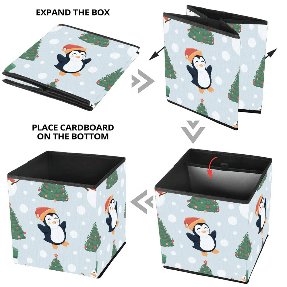 Theme Christmas Happiness Baby Penguins With Falling Snow Storage Bin Storage Cube