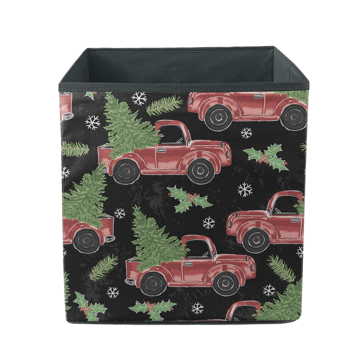 Watercolor Christmas Elements With Red Truck Trees And Berries Storage Bin Storage Cube
