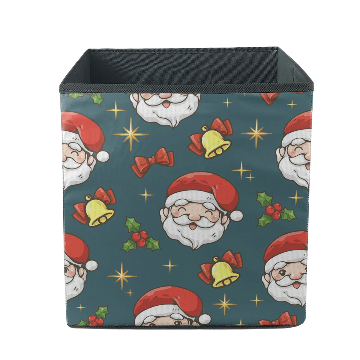 Happy Santa Claus Face With Red Bows And Bells Storage Bin Storage Cube