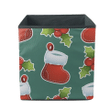 Christmas Socks With Plant On Pine Green Background Storage Bin Storage Cube