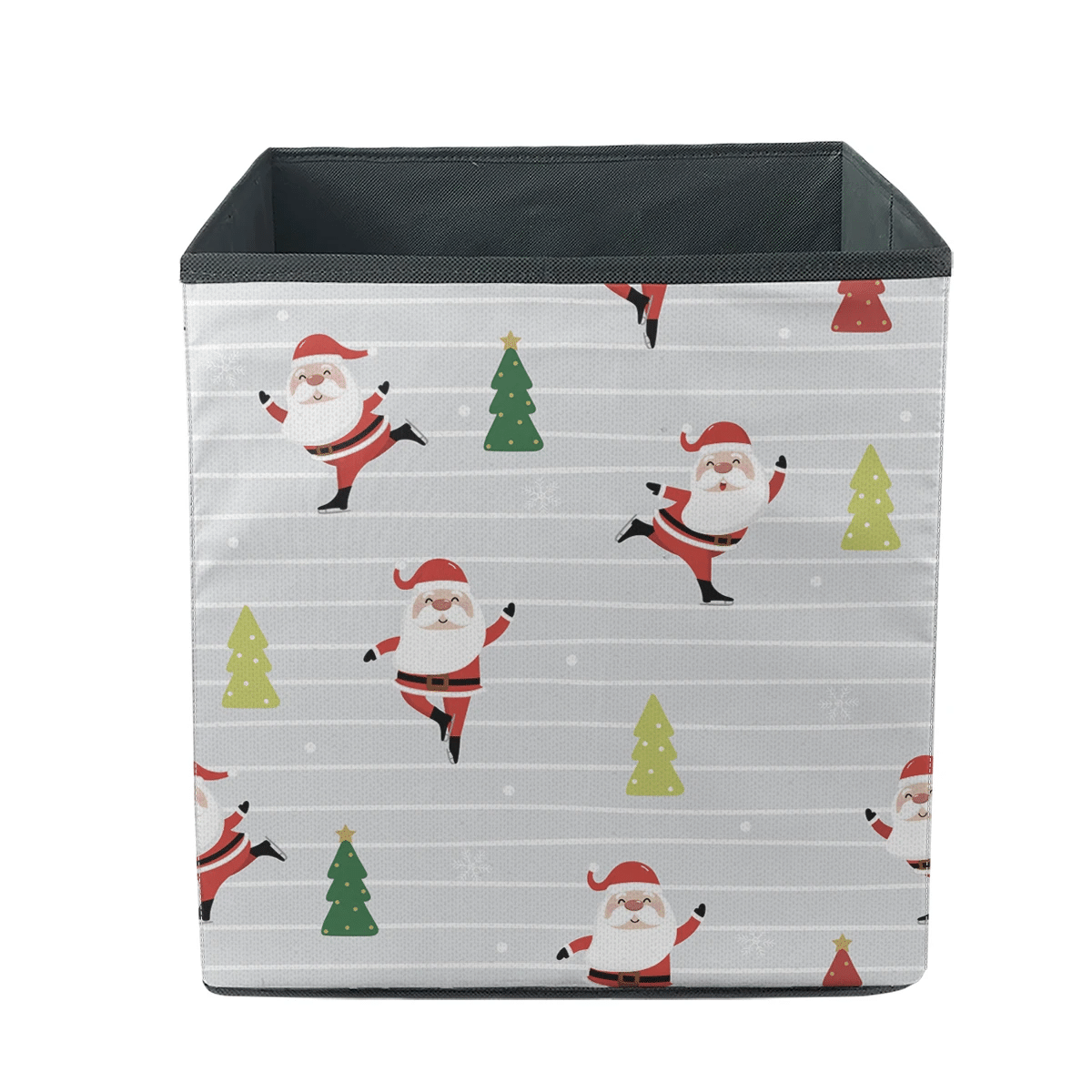 Funny Santa Claus And Ice Skating Pattern Christmas Holiday Storage Bin Storage Cube