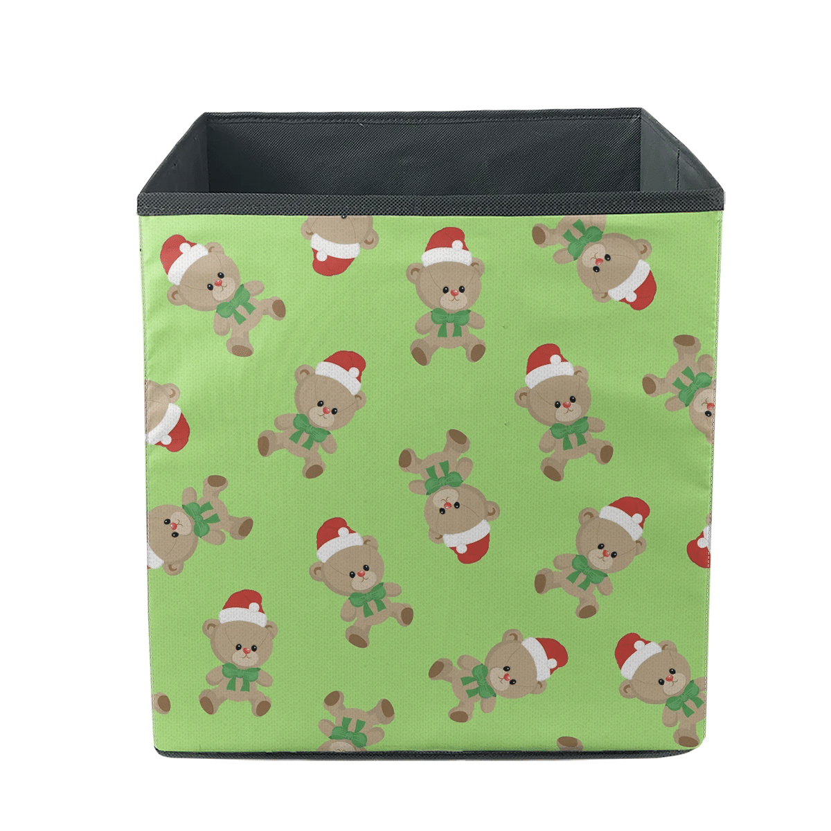 Merry Christmas Teddy Bear In Red Hat On Green Storage Bin Storage Cube