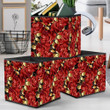 Romantic Floral Red Roses With Gold Leaves And Antique Ornaments Storage Bin Storage Cube