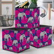 African Elephants With Dark Pink Rose Flowers Storage Bin Storage Cube