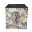 Sketch Of Walking Leopard In Gold Exotic Palm Leaves Storage Bin Storage Cube