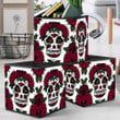 Hand Drawn Outline Day Of The Dead Sugar Skull With Flowers Storage Bin Storage Cube