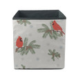 Red Cardinal Bird And Fir Branches On Gray Background Storage Bin Storage Cube