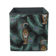 Leopard And Peacock Feather Black Background Storage Bin Storage Cube