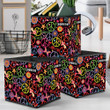 Hippie Pattern With Peace Symbol Mushrooms And Abstract Flowers Storage Bin Storage Cube