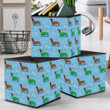 Winter Dachshund Dog Wearing Green Clothes Storage Bin Storage Cube