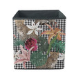 Tropical Flowers And Leopard On Geometric Houndstooth Background Storage Bin Storage Cube