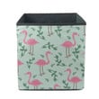 Pink Flamingo With Branch On Green Background Storage Bin Storage Cube