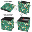Cranes And Autumn Maple Leaves On Green Background Storage Bin Storage Cube