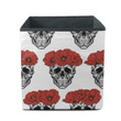 Human Skull In Circlet Of Red Flowers Storage Bin Storage Cube