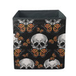 Human Skull And Orange Butterfly On Black Background Storage Bin Storage Cube