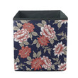 Embroidery Red And Pink Flower Branches On Navy Background Storage Bin Storage Cube