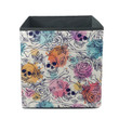 Human Skull With Rose And Leave On Colorful Background Storage Bin Storage Cube